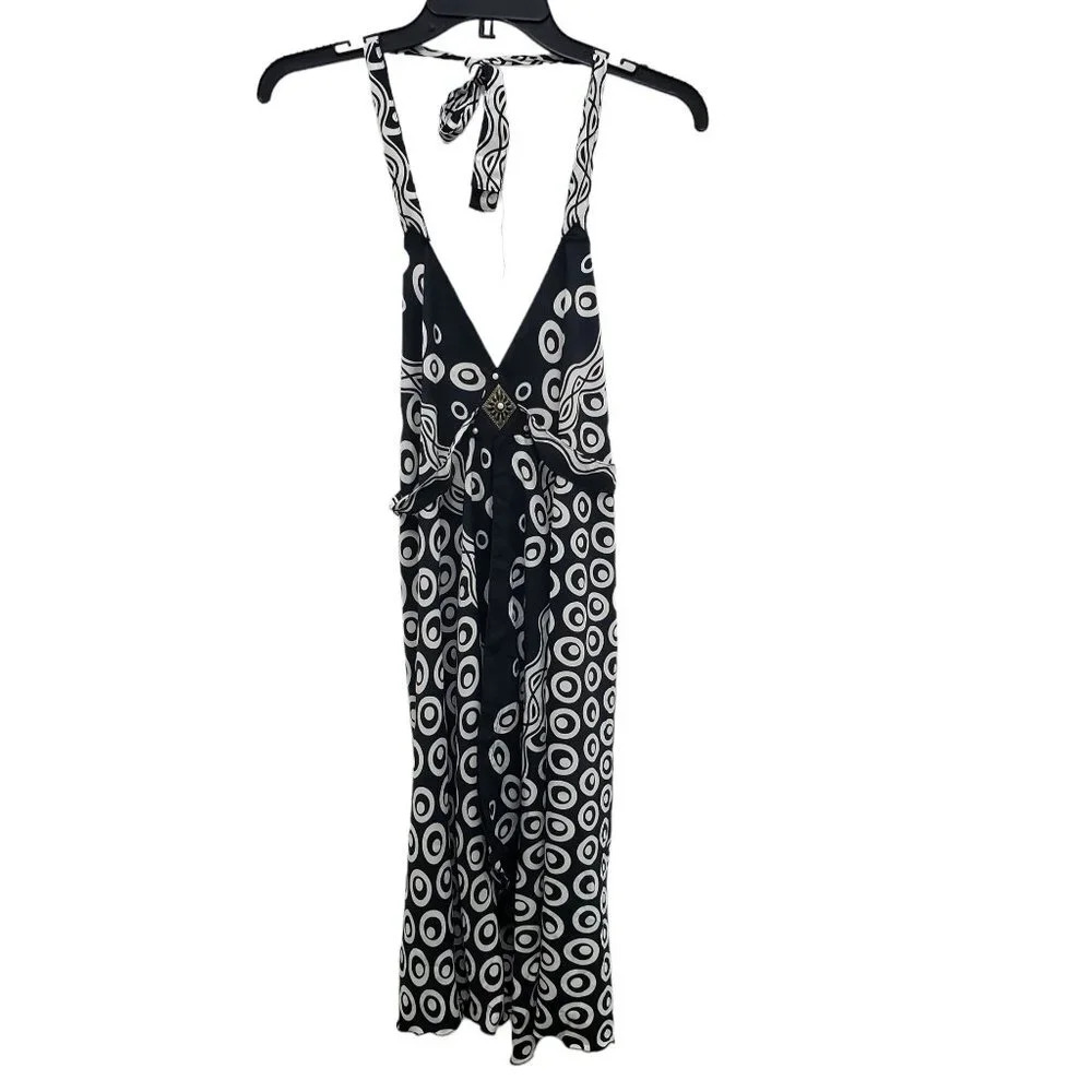 Barefoot Attitude Women's Black‎ White Geo Print Resort Wear Halter Dress Size M